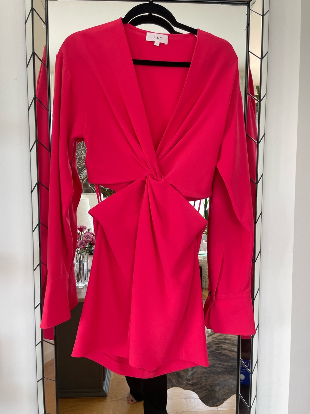 A.L.C. Zoey Twist-Front Cutout Mini Dress Bright Pink Rambutan S / 4
